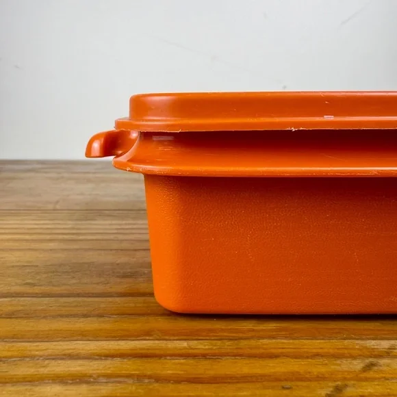 Vintage Tupperware Orange Square Container | Classic Mid-Century Kitchen - Picture 11 of 16